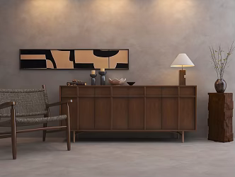 Middle Ancient Silent Side Cabinet Middle Ancient Style Decorative Cabinet Silent Style Decorative Cabinet Casual Rattan Single Chair Ornament Combination 3d model