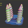 Sculptural Carving Of Metallic Spiral Structures On Blue Base With Reflective Surface