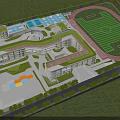 Modern Campus Sports And Recreation Area With Green Football Field Swimming Pools Circular Plaza And Landscaped Gardens