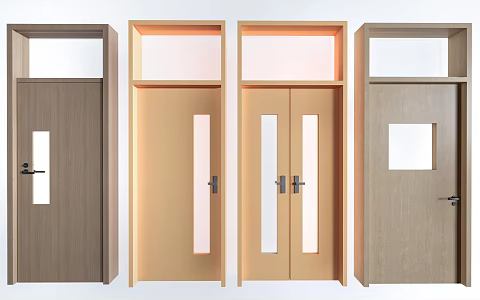 Modern classroom door single door wooden door observation window door 3d model