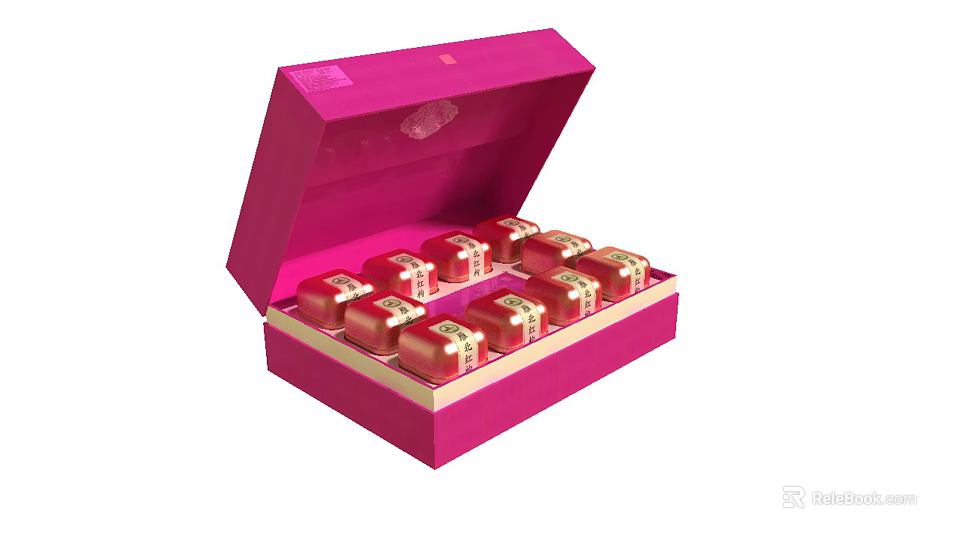 Elegant Decorative Ornament Set In Pink Open Box With Red Small Packages 3d model 