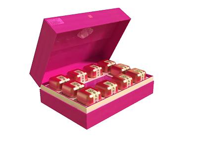 Elegant Decorative Ornament Set In Pink Open Box With Red Small Packages 3d model