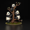 Three Reptiles Climbing On Tree Trunk With Small Green Leaves Sculpture