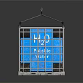 Blue Cube Container With H₂O Potable Water Label In Metal Frame And Top Hook