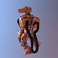 Yellow Robot Mechanical Creature With Large Blue Eyes Black Tubes And Metal Structure