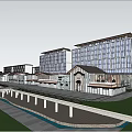 Commercial Street Showcasing Modern Traditional Architecture Glass Curtain Walls Low Rise Buildings and Bustling Pedestrians