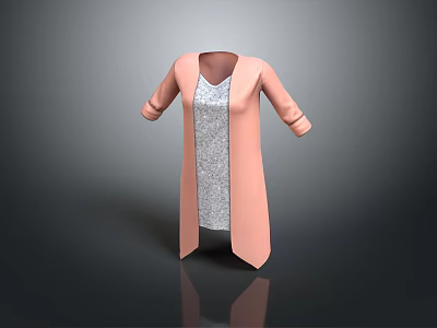 Pink Long Coat With Silver Sequined Dress For Elegant Fashion Style 3d model