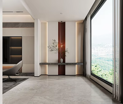 Modern Entryway Hallway Design With Marble Floor Console Table And Recessed Lighting 3d model
