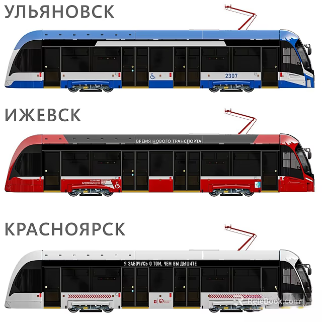 Modern Tram Designs for Izhevsk Krasnoyarsk and Vladivostok Urban Transport 3d model 