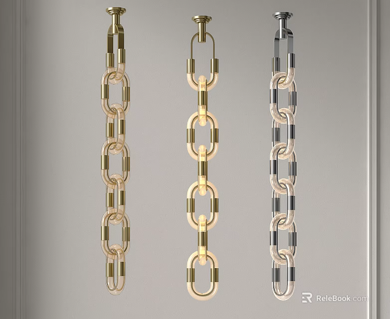 Three Modern Chain Design Chandeliers With Gold And Silver Metallic Decorative Finishes 3d model 