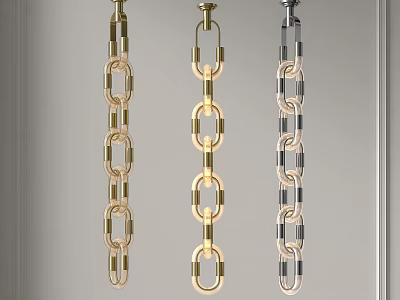 Three Modern Chain Design Chandeliers With Gold And Silver Metallic Decorative Finishes 3d model