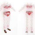 Pink Floral Pattern Women's Mesh Long Sleeve Top And Pants Outfit