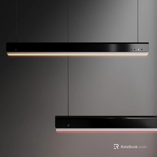 Modern Black Linear Pendant Light With Warm White And Red Illumination Glow 3d model 