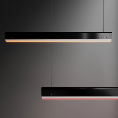 Modern Black Linear Pendant Light With Warm White And Red Illumination Glow 3d model
