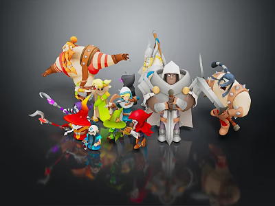 Chibi Style Game Movie Characters With Diverse Outfits Vibrant Colors And Poses 3d model