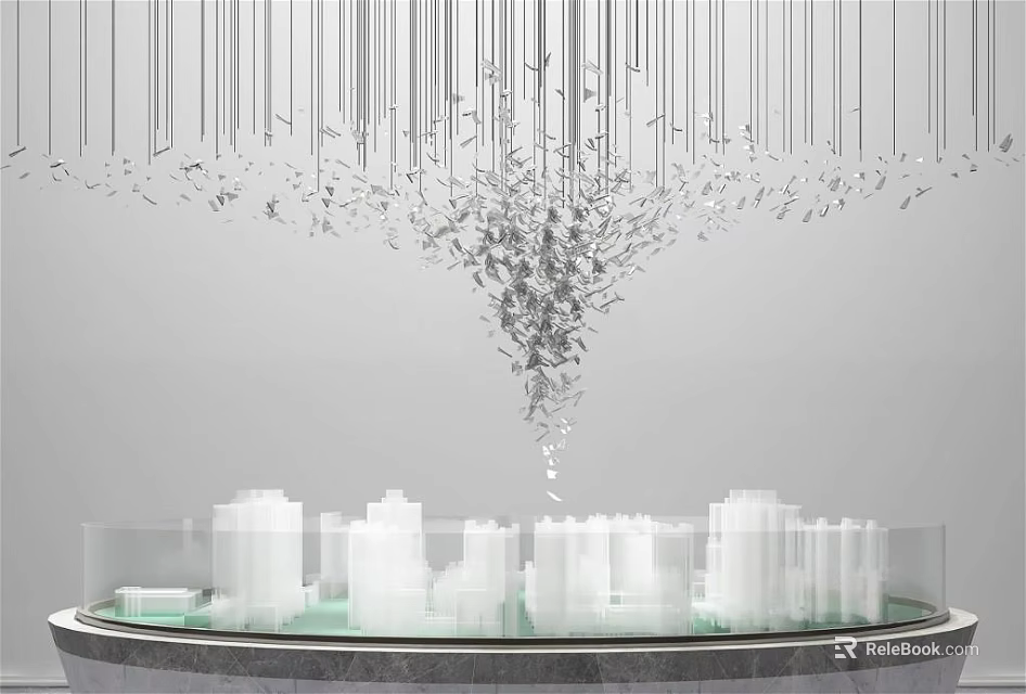 Modern Commercial Display Equipment With Circular Countertop White Architectural Models And Hanging Installation 3d model 