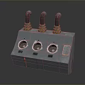 Gray Mechanical Device With Three Colored Striped Pipes Three Circular Openings And Control Panel