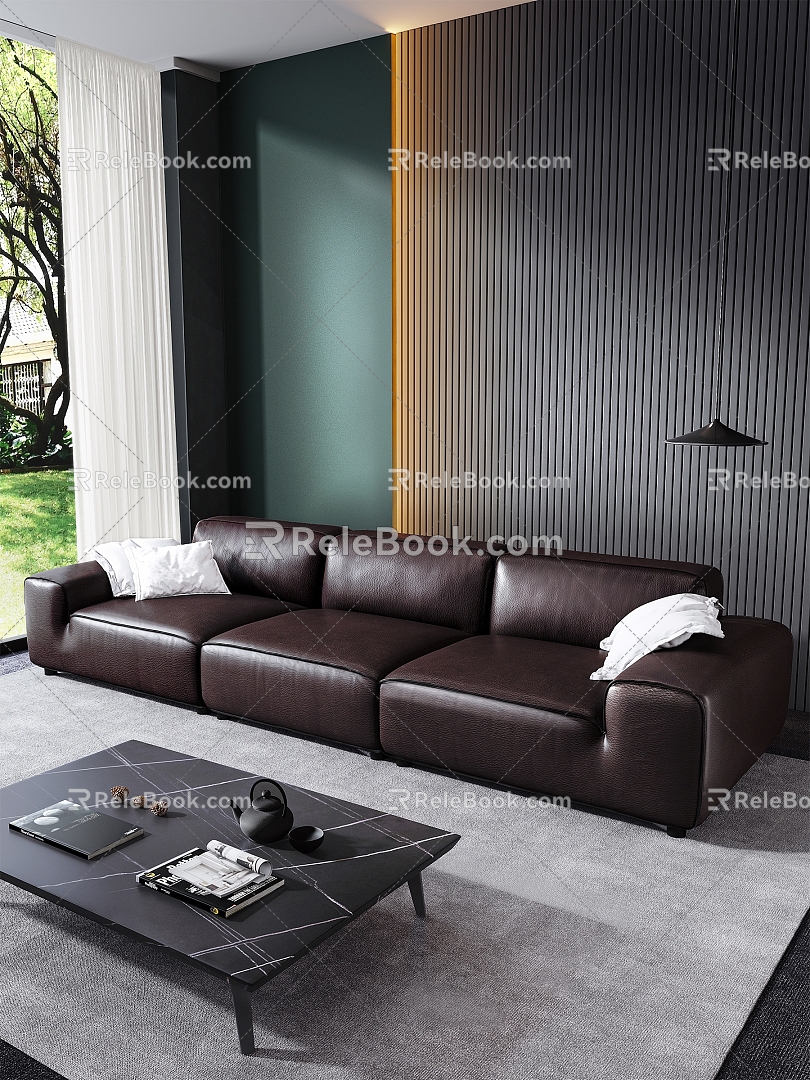 Modern Three-Seat Sofa Italian Minimalist Big Black Cow Big Fat Man Xia Tu Sofa 3d model