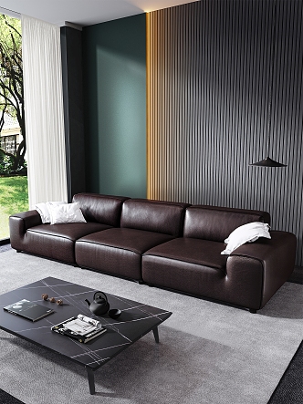 Modern Three-Seat Sofa Italian Minimalist Big Black Cow Big Fat Man Xia Tu Sofa 3d model