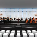 Elegant Club Interior With Live Orchestra Conductor Musicians And White Seats Setup