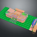 3D House Framework Model With Green Grass Base And Structural Components