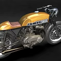 Vintage Yamaha Motorcycle Classic Custom Design With Yellow Black Body And Brown Leather Seat