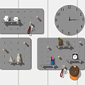 Modern Wall Decor With Gray Pegboards Hooks Keys Vases Small Plants And Clock 3d model
