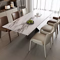 Modern Dining Table And Chairs Set Featuring Marble Top And Leather Seats 3d model