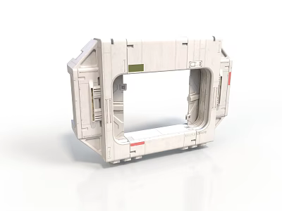 Futuristic Space Door Frame Structure With White Mechanical Panels And Red Green Markers 3d model