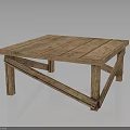 Rustic Wooden Coffee Table With Square Plank Top And Crossed Legs Design