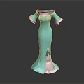 Elegant Blue Flared Sleeve Dress With White Trim And Slit Hem Design