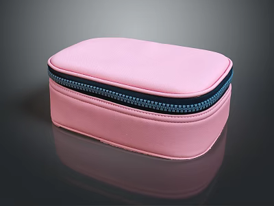 Pink Smooth Rectangular Storage Case With Blue Zipper And Glossy Surface 3d model