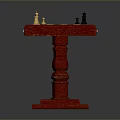 Red Wooden Chess Table With Black And White Pieces On Pedestal Stand