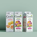 Ceres Fruit Juice Cartons With Different Flavors And Fresh Fruit 3d model