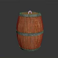 Vintage Wooden Barrel With Natural Wood Grain Metal Hoops And Top Ring