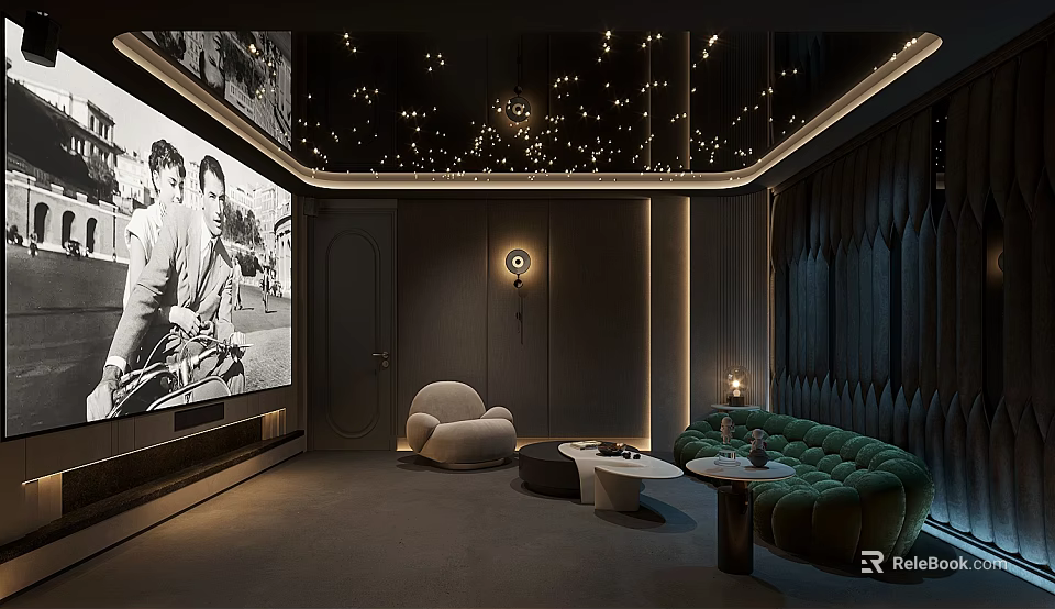 Luxurious Home Theater With Starry Ceiling And Cozy Seating 3d model 