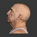 Bald Elderly Man in White Tank Top on Black Water with Gray Background and Reflection