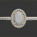 Fashionable Women Ring With Oval Gemstone And Beaded Decoration In Light Gold Setting