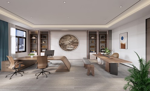 new chinese style office manager office boss office 3d model