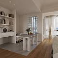 Modern Dining and Living Room Interior With Large Window Green Plants Fireplace and White Sofa