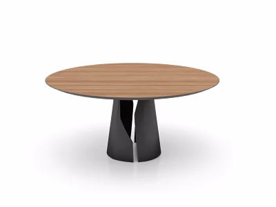 Modern Round Dining Table With Wooden Tabletop And Stylish Black Base Design 3d model