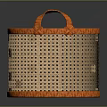 Woven Storage Basket With Orange Trim And Dual Handles For Home Use