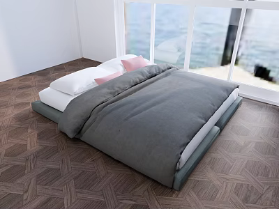Modern Double Bed Bedware Cushioned Pillow Cushion 3d model
