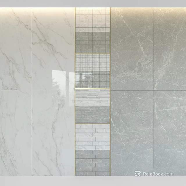 Marble Tile Component Featuring White Gray Textures And Golden Bordered Multitexture Strip 3d model