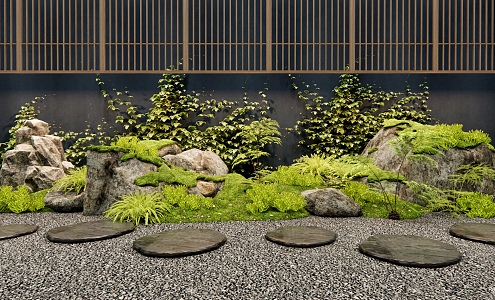 New Chinese-style Bryophytes Indoor Plants Landscape Courtyard Slippery Step Plant Pile Plant Combination Stone Entrance Aisle Landscaping 3d model