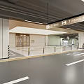 Spacious Modern Garage With Yellow Sports Car Floor Arrows And Ceiling Lights
