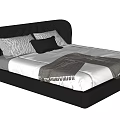 Modern Double Bed With Black Diamond Tufted Headboard White Sheets And Gray Throw Blanket 3d model