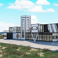 Modern Container Modified Office Building With Glass Windows Unique Structure Outdoor Setting 3d model