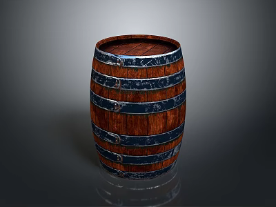 Classic Wooden Barrel With Metal Hoops For Household Storage Use 3d model