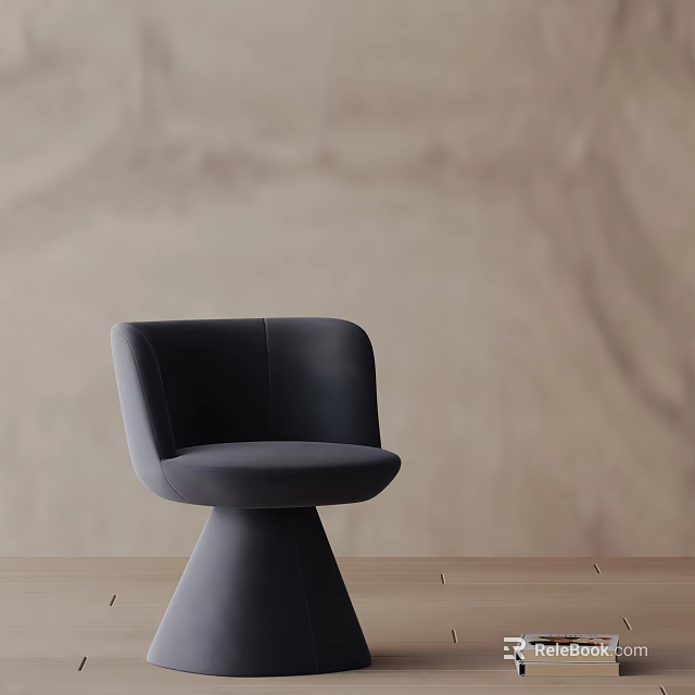 Modern Dark Gray Velvet Dining Chair With Conical Base On Wooden Floor 3d model 